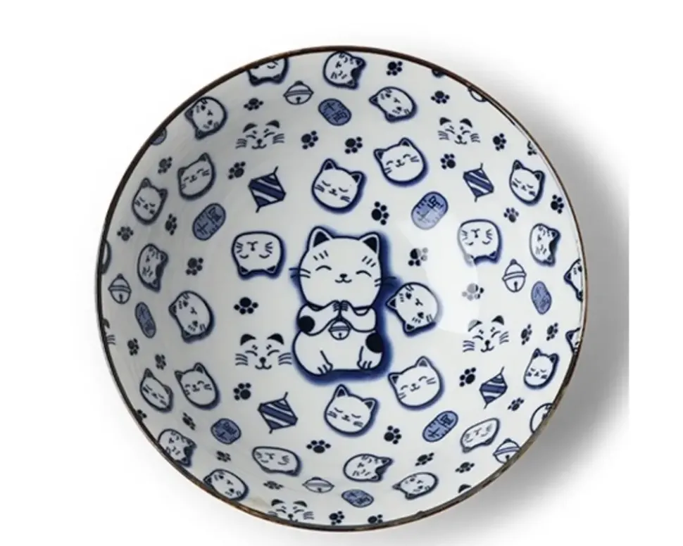 Maneki Neko Blue 7.75" Bowl