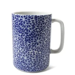 Mug Blue & White Mums 16 Oz.