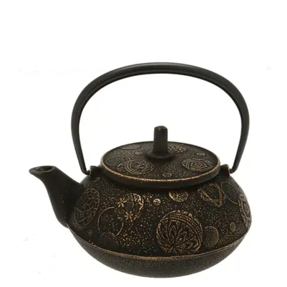 Teapot Cast Iron Gold Black Mari